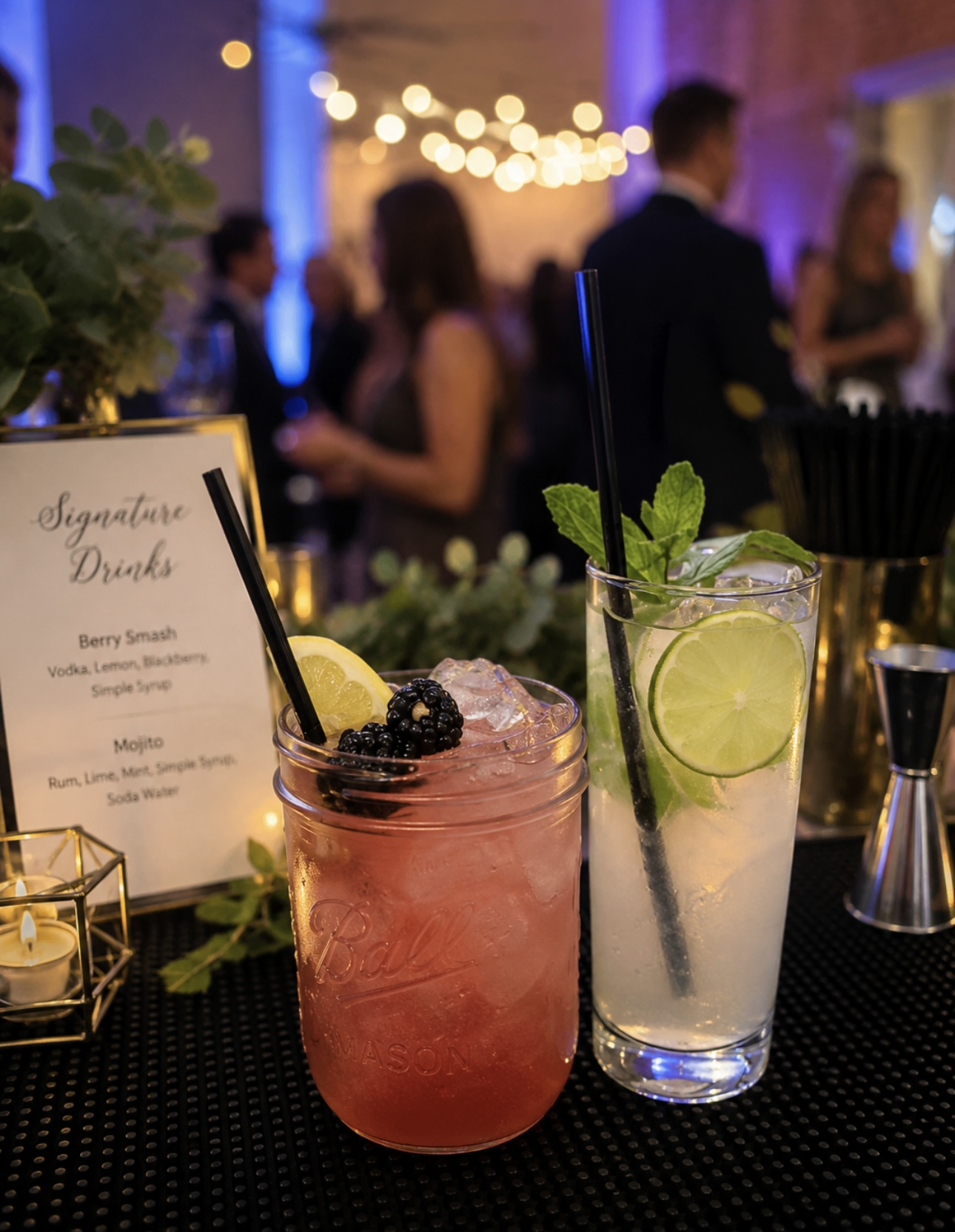 Two signature cocktails served at an elegant event